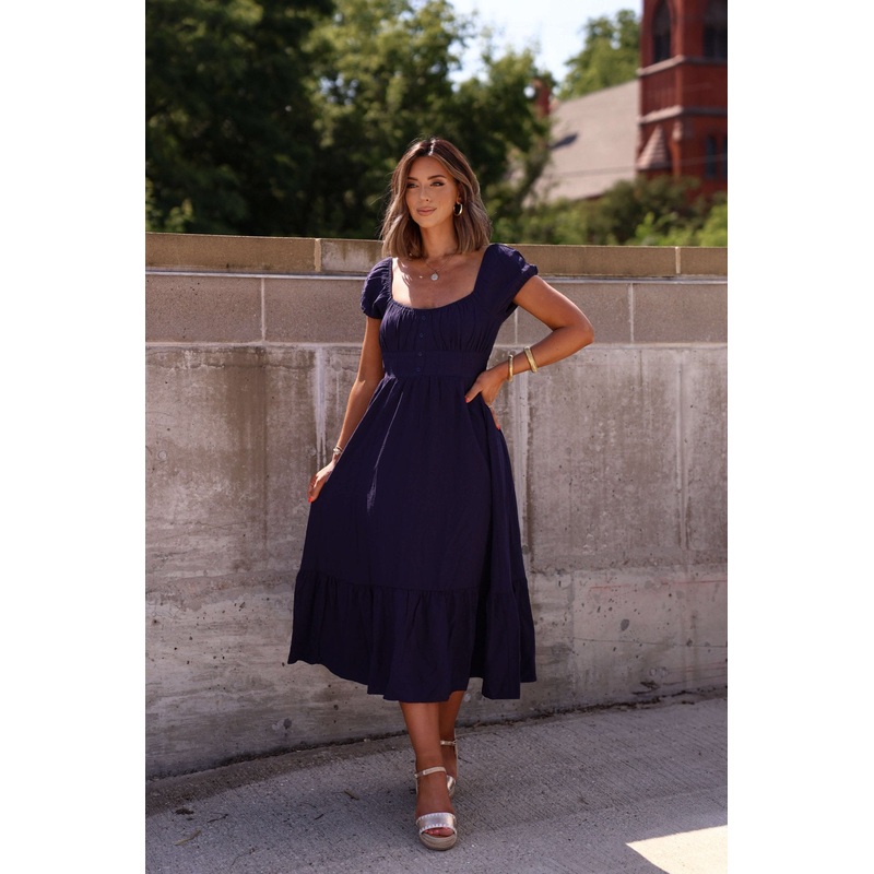 Marielle Navy Tiered Midi Dress – FINAL SALE Small