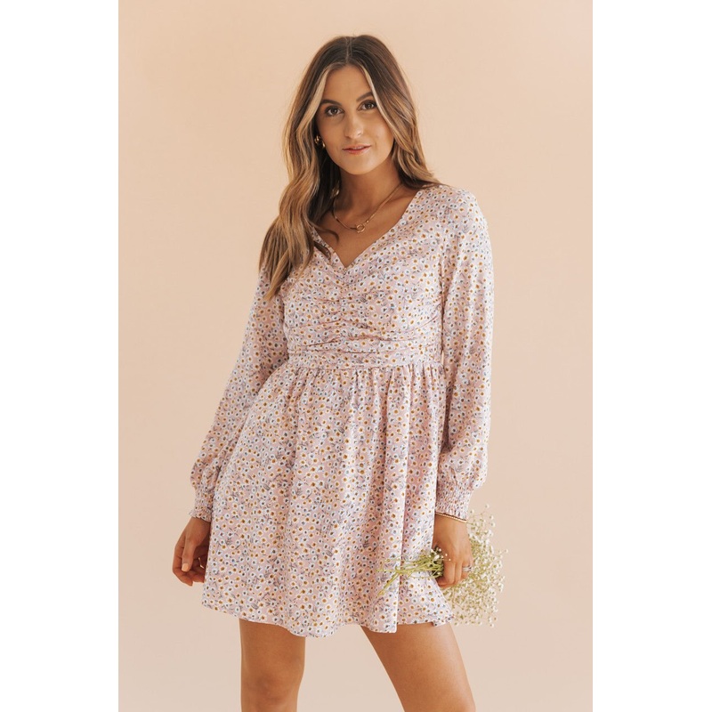 Pink Floral Long Sleeve Mini Dress – FINAL SALE S