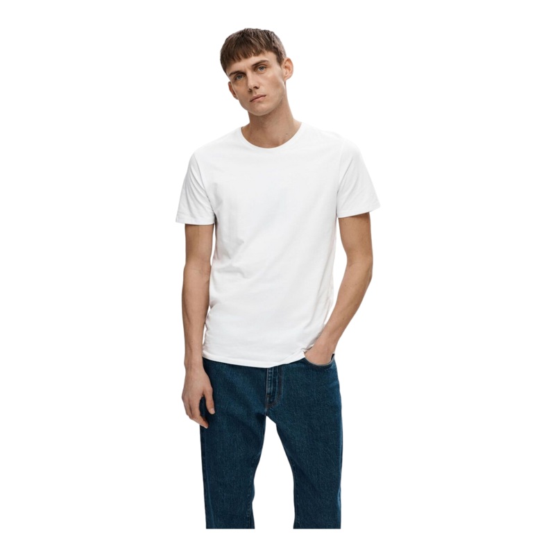 Selected New Pima SS O-Neck Tee Bright White Small