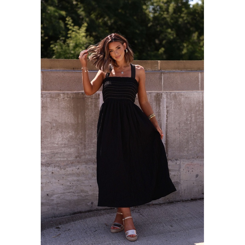 Summer Night Black Smocked Maxi Dress – FINAL SALE Small
