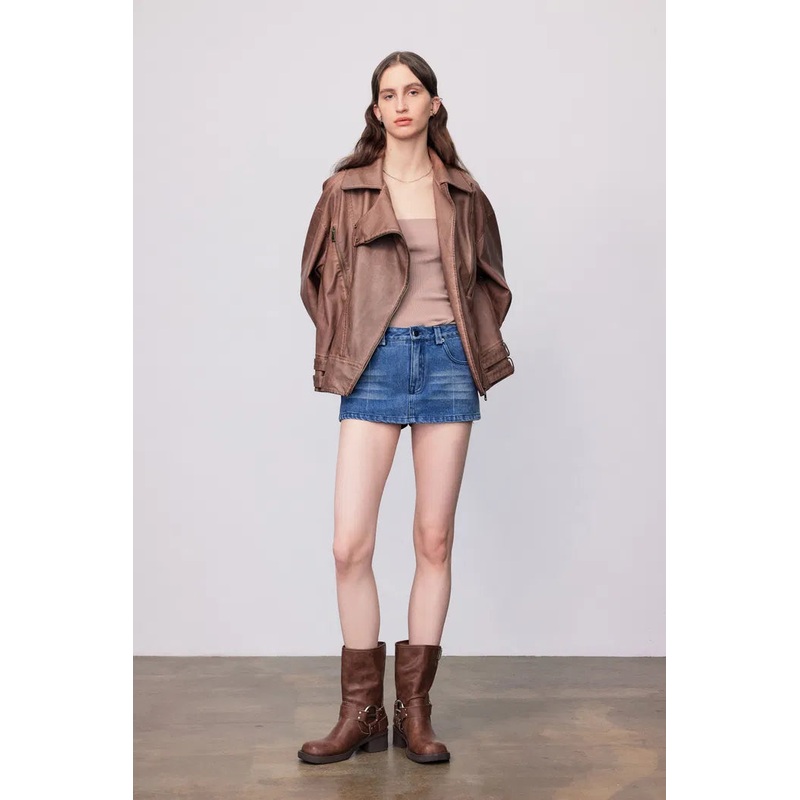 Terra Vintage Brown Leather Jacket in Vegan Leather XS