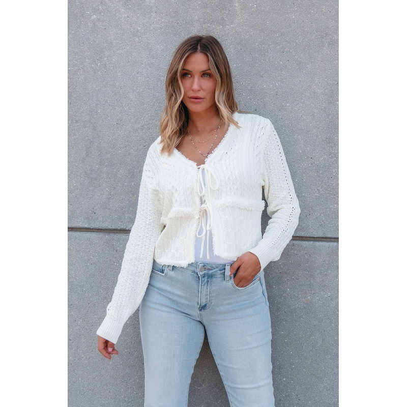 Alina Cream Crochet Tie Front Sweater Cardigan – FINAL SALE Small