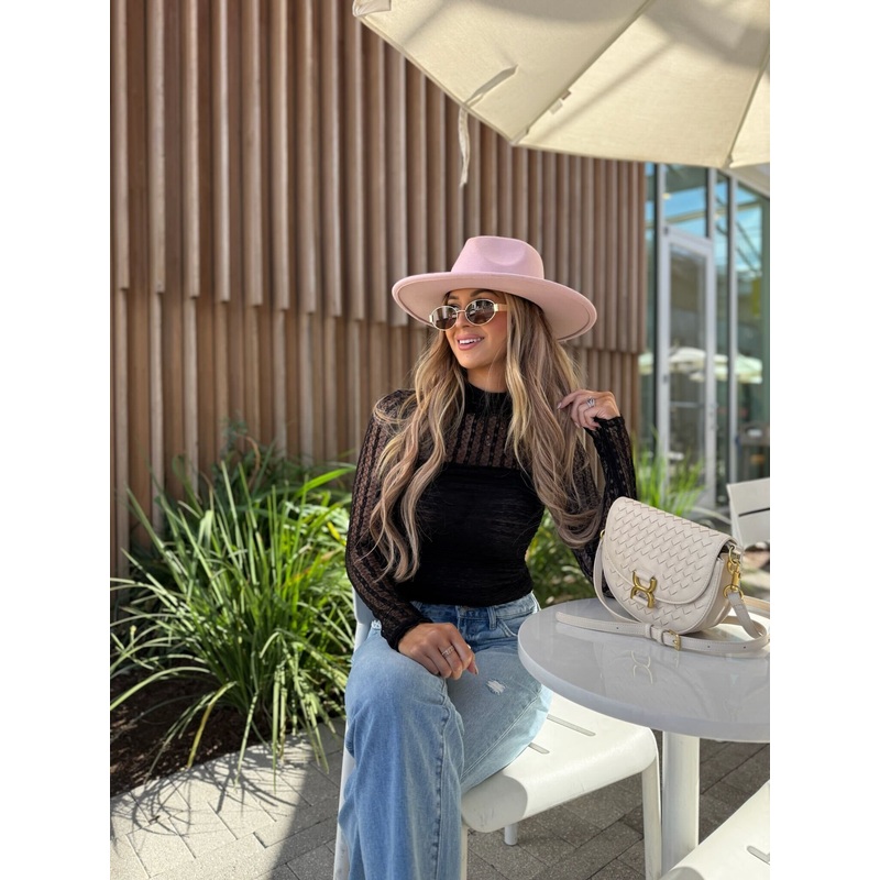 Black Mock Neck Sheer Lace Bodysuit Small