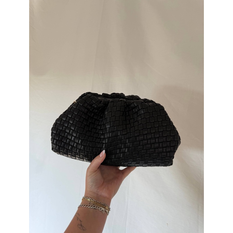 Black Tate Vegan Leather Woven Clutch – FINAL SALE