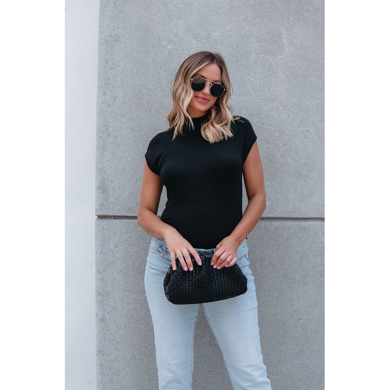 Blair Ribbed Mock Neck Top – Black – FINAL SALE Small