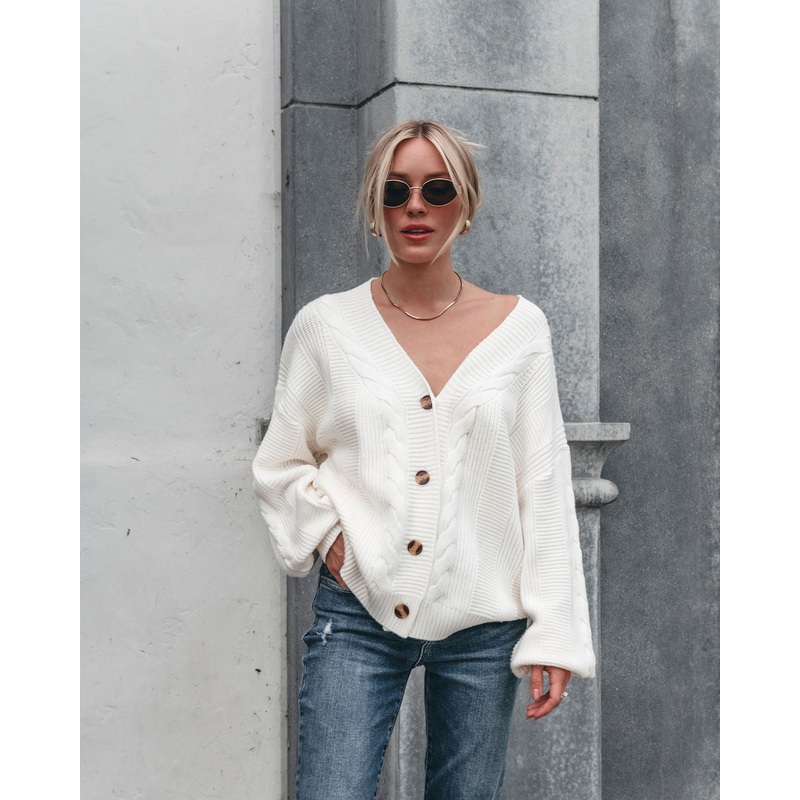 Camden Button Down Cardigan – Cream Small