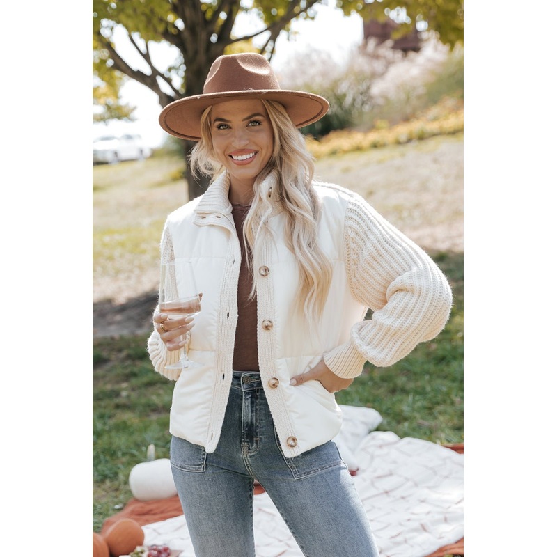 Cream Button Down Hybrid Sweater Jacket Small