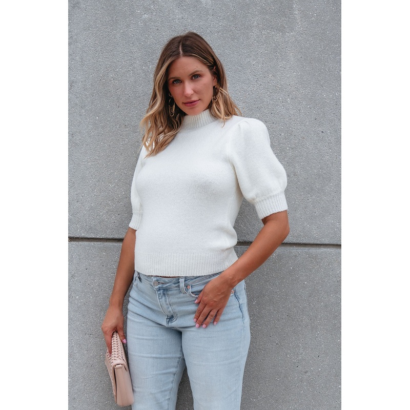 Delaney Cream Mock Neck Ribbed Sweater – FINAL SALE Small