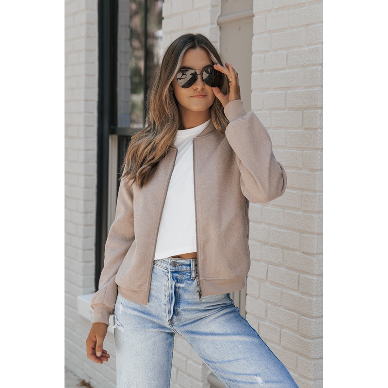 Light Mocha Contrast Bomber Jacket S