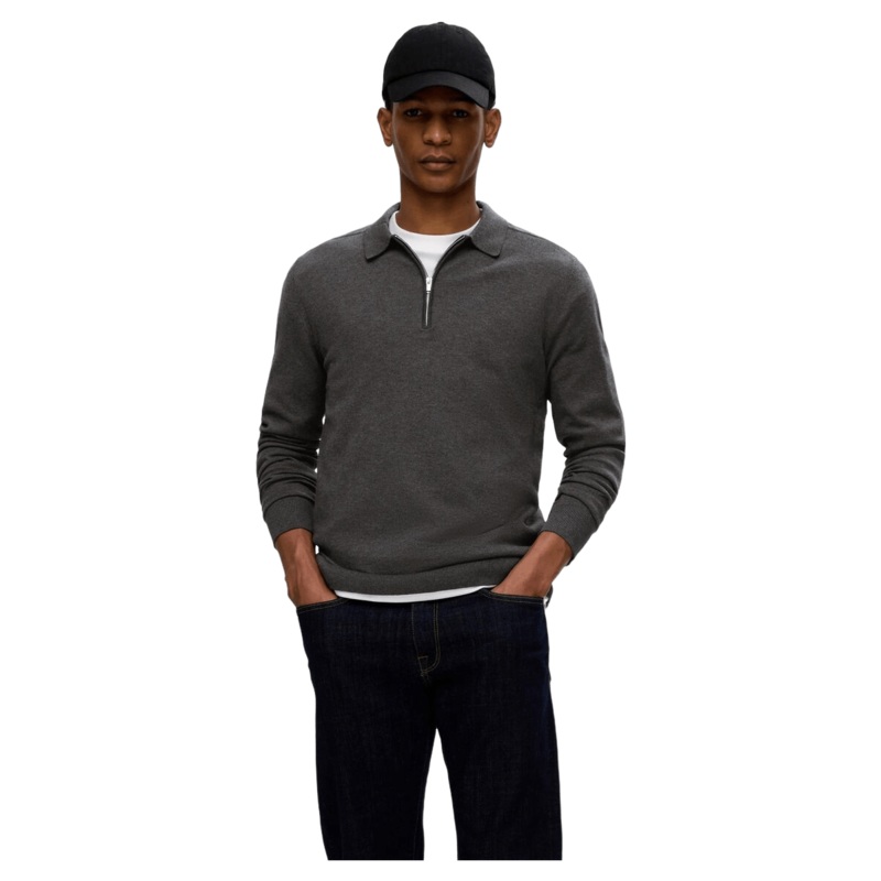 Selected Berg Long Sleeve Half Zip Polo Antracit Small