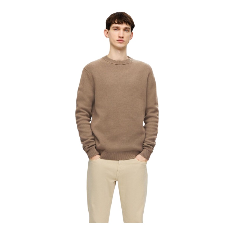 Selected Dane Long Sleeve Knit Structure Crew Neck Morel Small