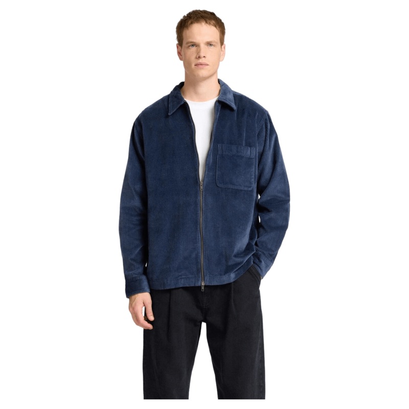 Selected Jake Cord Long Sleeve Zip Overshirt Sky Captain Small