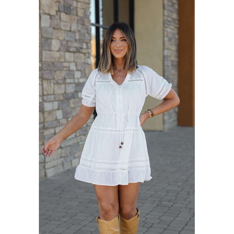 Sunday Stroll White Eyelet Mini Dress – DOORBUSTER Small
