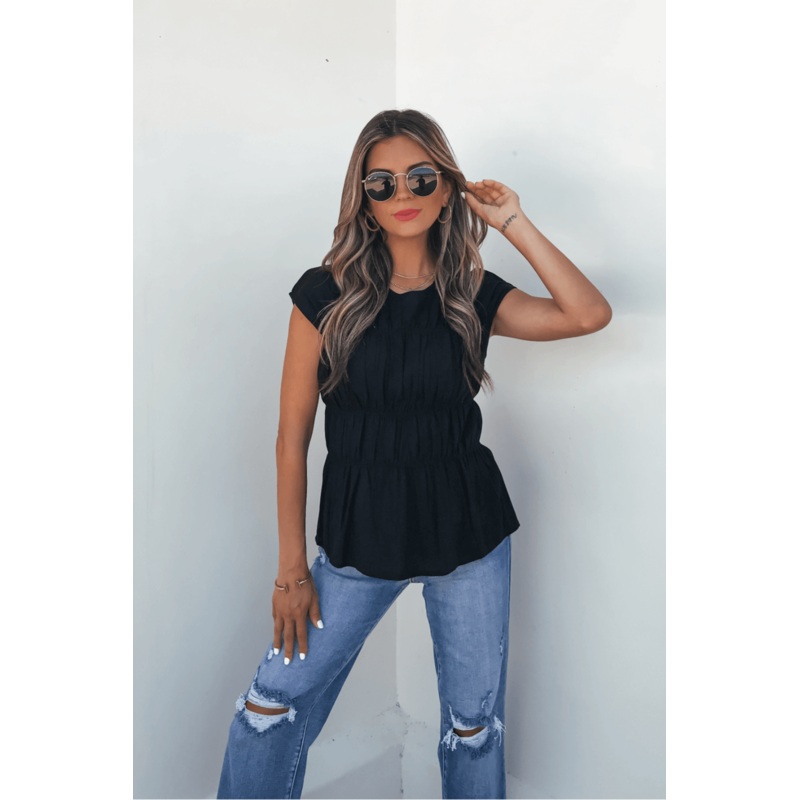 Adele Black Pleated Linen Top Small