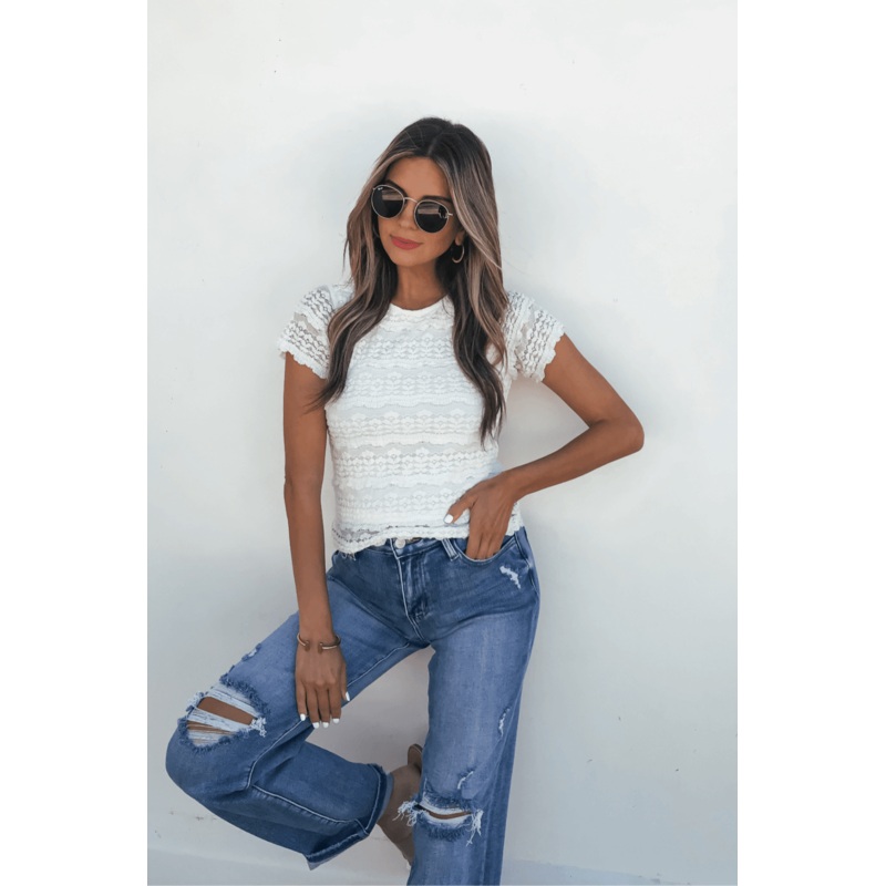 Amara Cream High Neck Lace Top Small