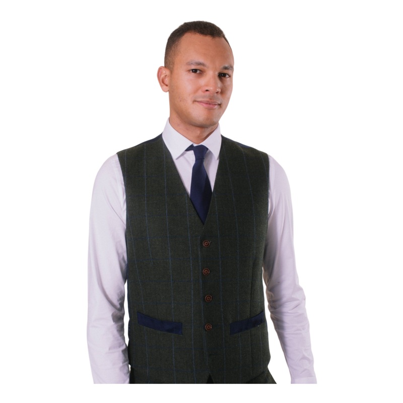 Antique Rogue Hooper Tweed Check Suit Waistcoat Green 36 Regular