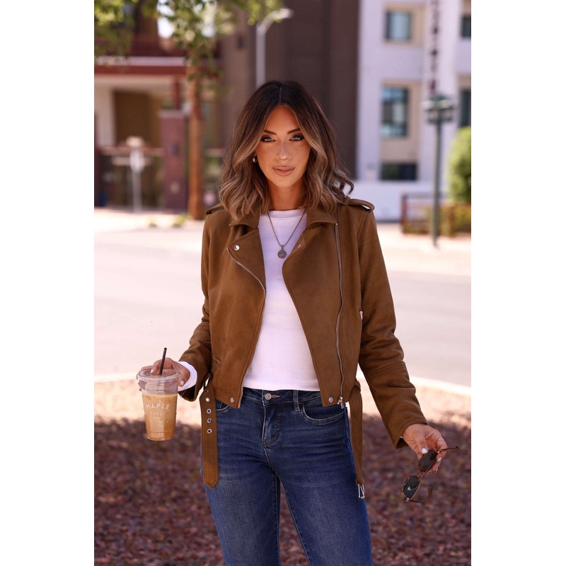 Audrey Taupe Vegan Suede Moto Jacket Small