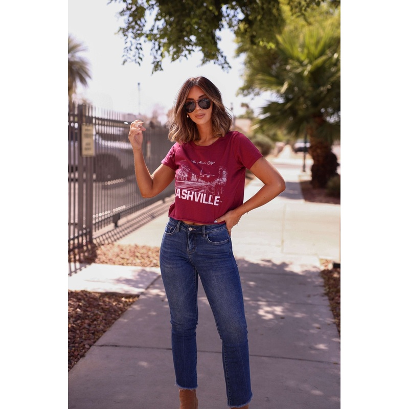 Burgundy Nashville Nights Graphic Tee Small