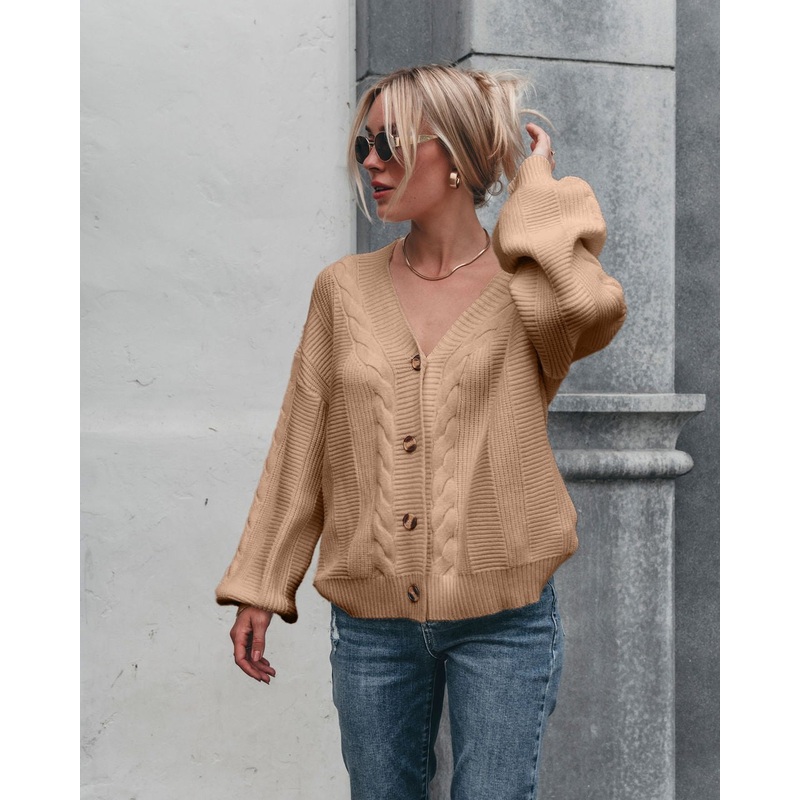Camden Button Down Cardigan – Taupe Small