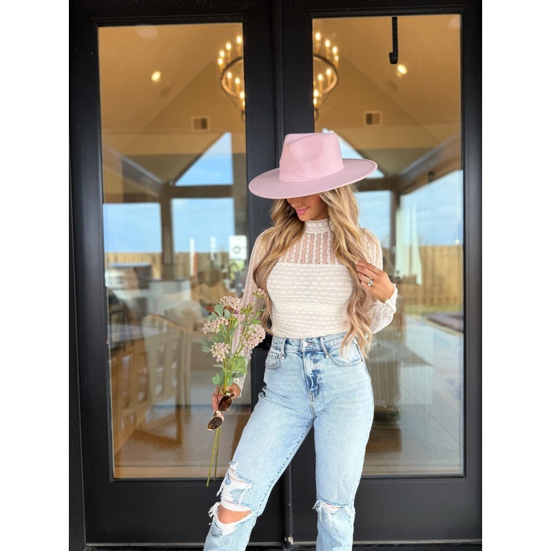 Cream Mock Neck Sheer Lace Bodysuit Small