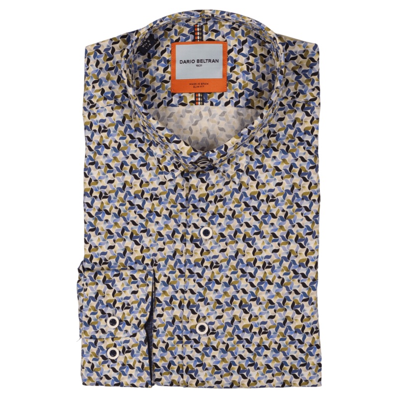Dario Beltran Curera Geo Print Long Sleeve Shirt Blue Medium