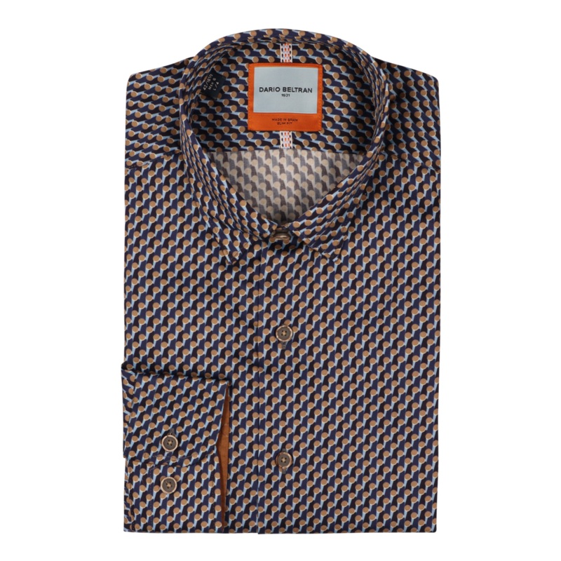 Dario Beltran Escobar Geo Print Long Sleeve Shirt Brown Medium