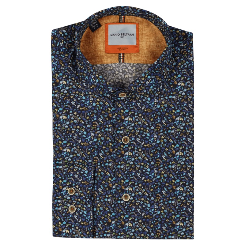 Dario Beltran Genave Floral Print Long Sleeve Shirt Blue Medium