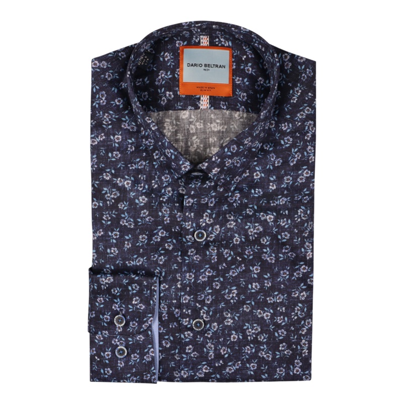 Dario Beltran Lupion Long Sleeve Floral Shirt Navy Medium