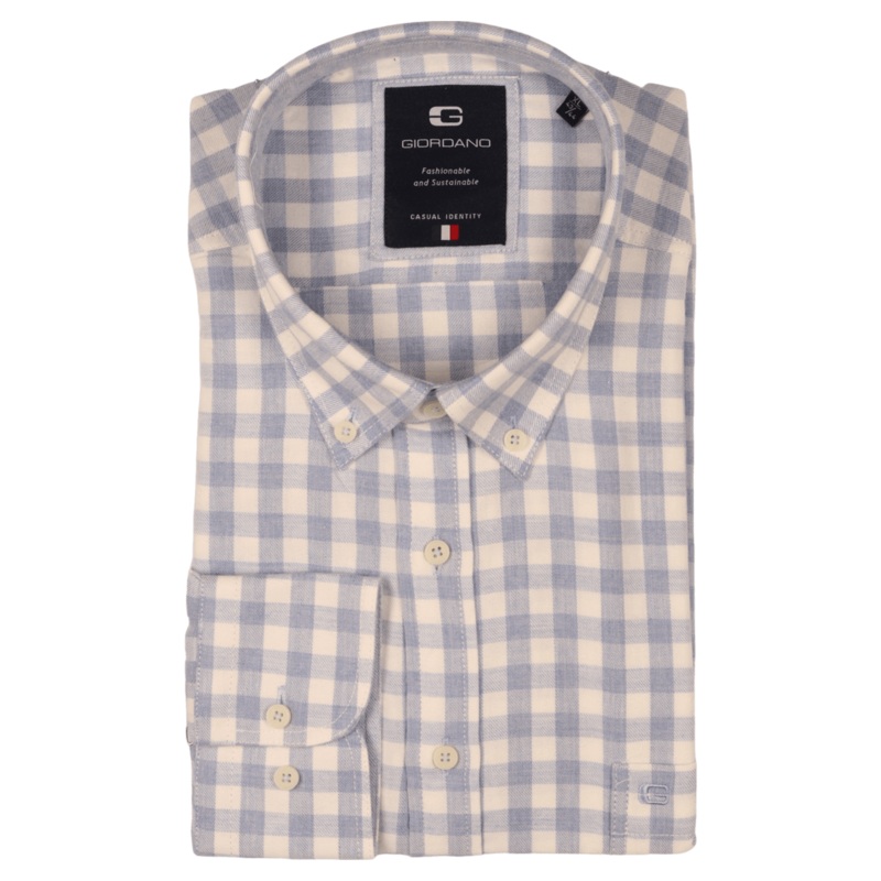 Giordano Brushed Cotton Check Shirt Blue Small