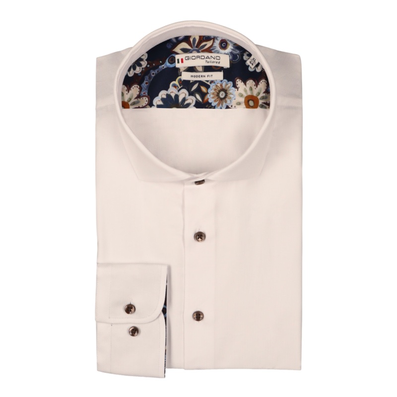 Giordano Herringbone Shirt With Contrast Trim White Small