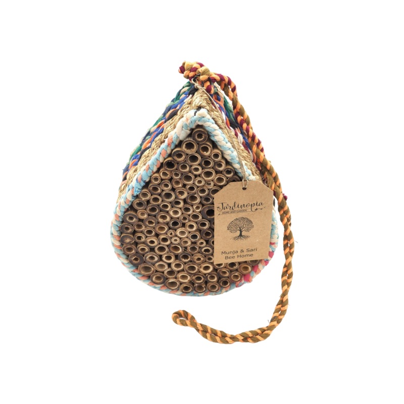 Jardinopia Munja & Reclaimed Sari Fabric Hanging Bee Home Teardrop One