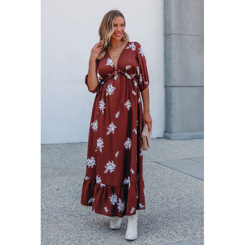 Maribel Brown Floral Maxi Dress – DOORBUSTER Small