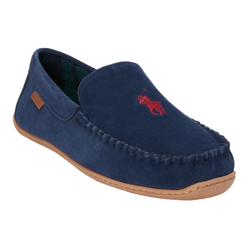 Polo Ralph Lauren Brenan Dress Shoe Slippers Navy Suede W/Red PP 7