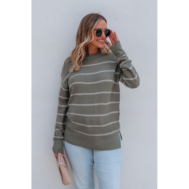 Rowan Olive Striped Tunic Sweater Small
