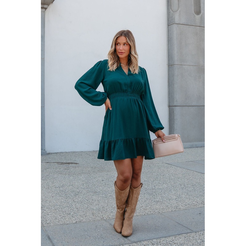 Wren Hunter Green Tiered Mini Dress – FINAL SALE Small