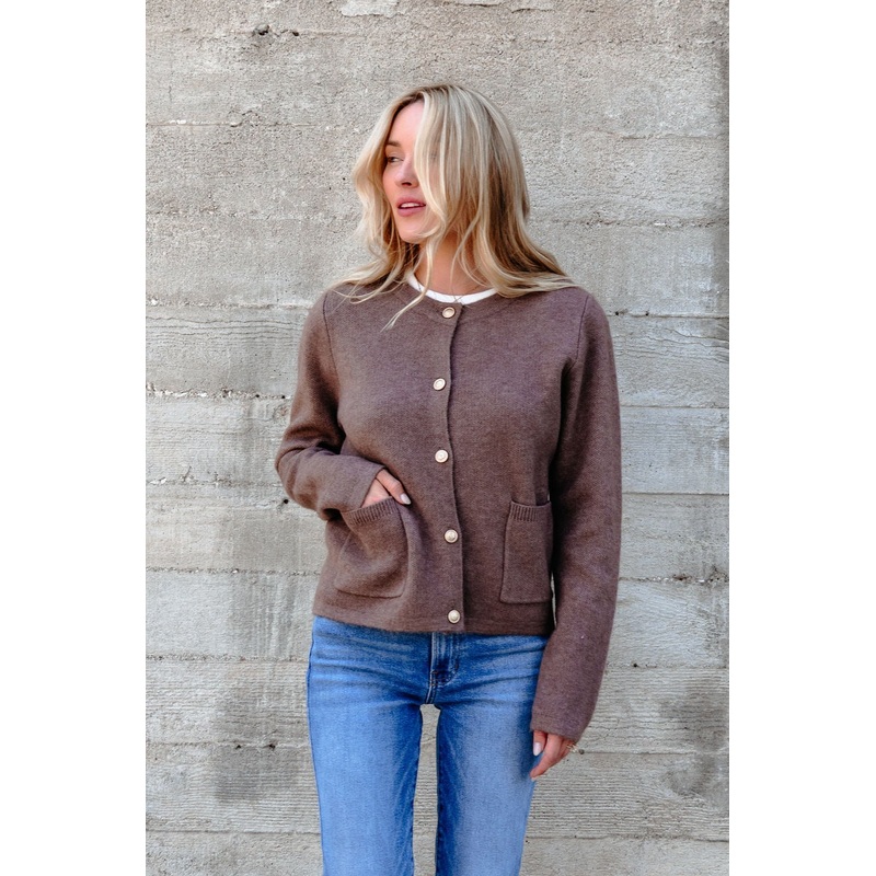 Autumn Button Front Sweater Cardigan – Brown Small