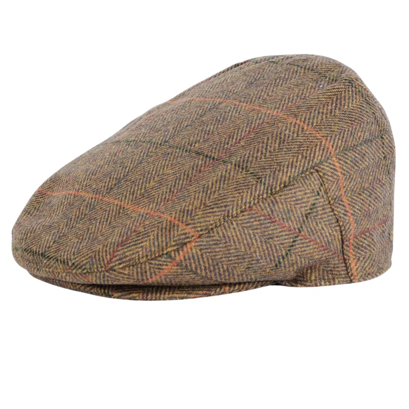Barbour Wilkin Flat Cap Olive/Orange/Red Small