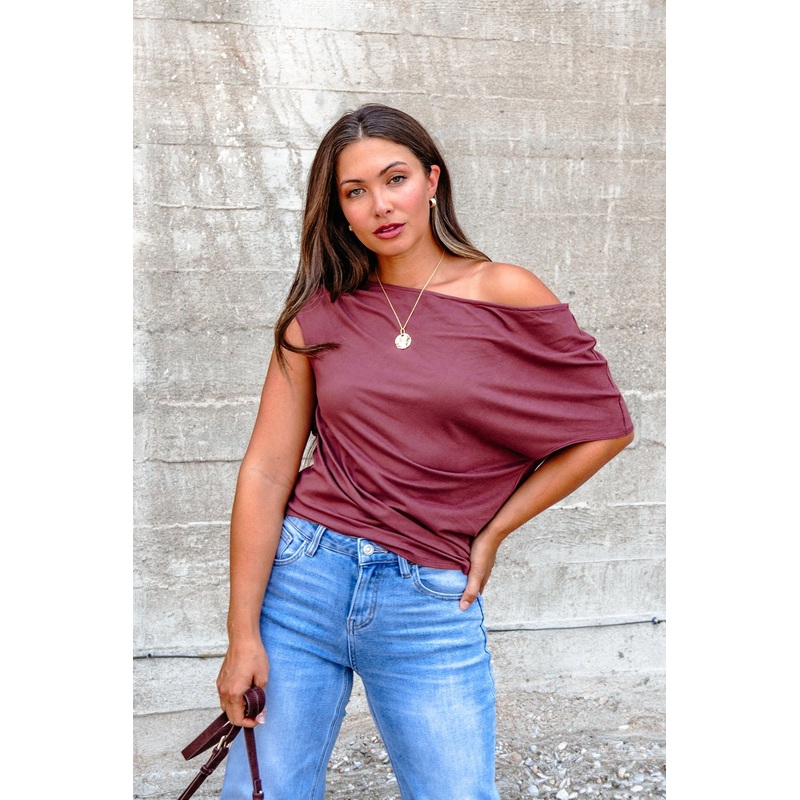 Burgundy Off The Shoulder Top – DOORBUSTER Small
