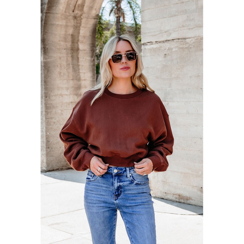 Chestnut Crew Neck Ribbed Sweatshirt Small