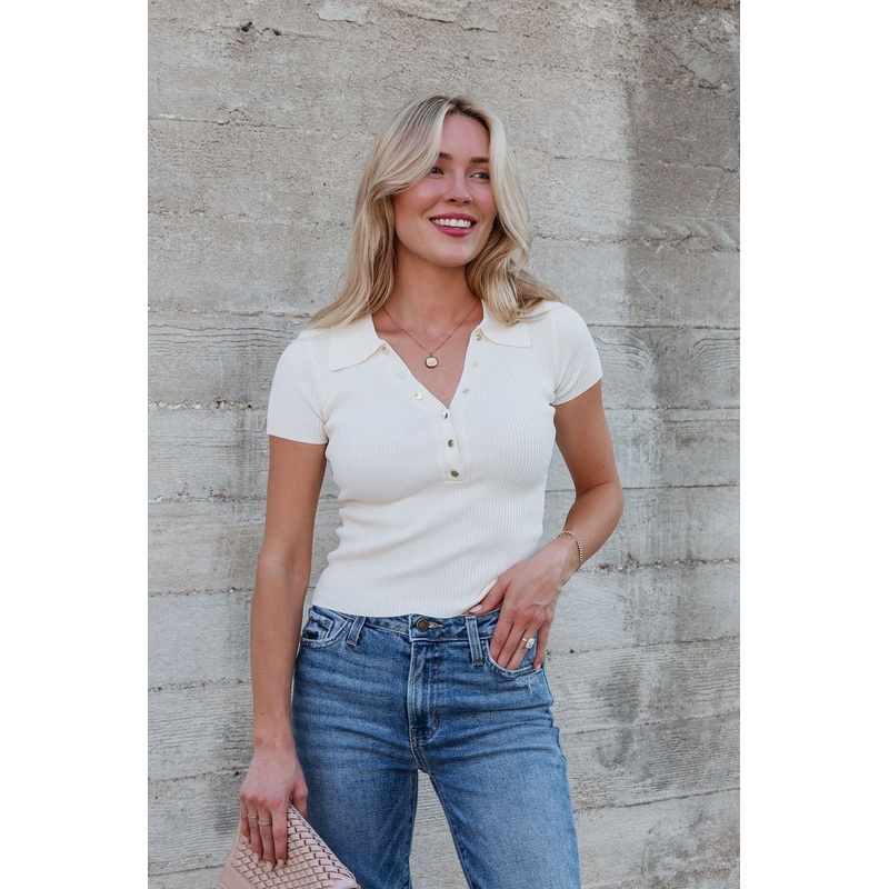 Cream Button Up Ribbed Top Small