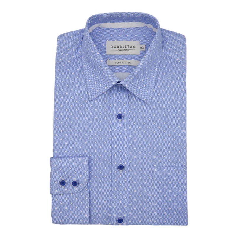 Double Two Long Sleeve Polkadot Shirt Blue 18.5