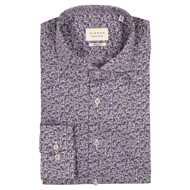Eterna Formal Shirt With Trim Blue Ditsy Print 15