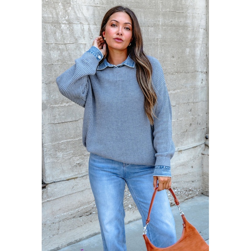 Vintage Havana Grey Contrast Ribbed Sweater Small