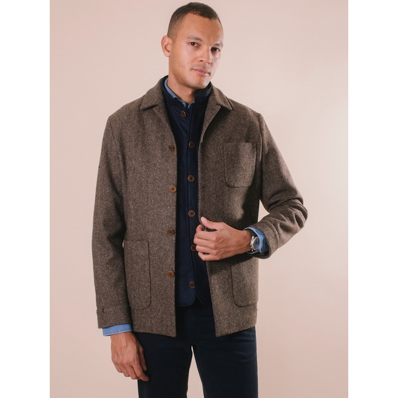 William David Premium Wool Shirt Jacket Brown 40