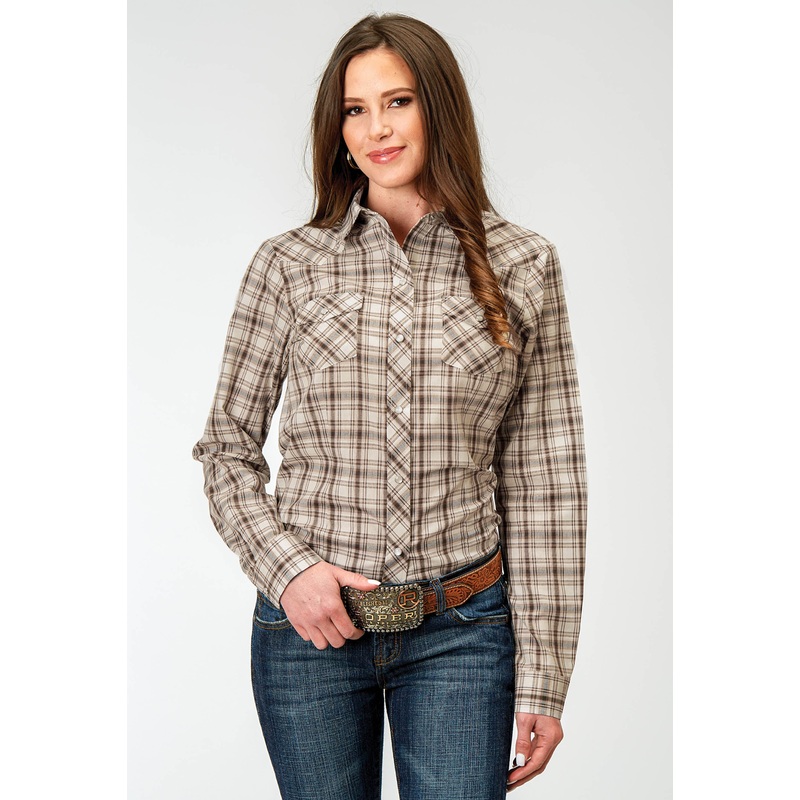 Womens Long Sleeve Snap Desert Plaid Western Shirt XS
