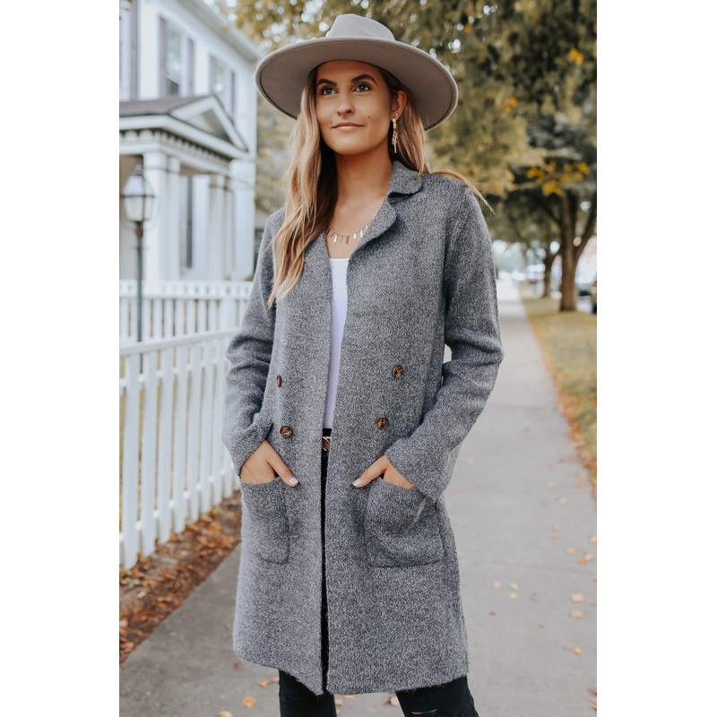 Button Detail Charcoal Two Tone Cardigan S