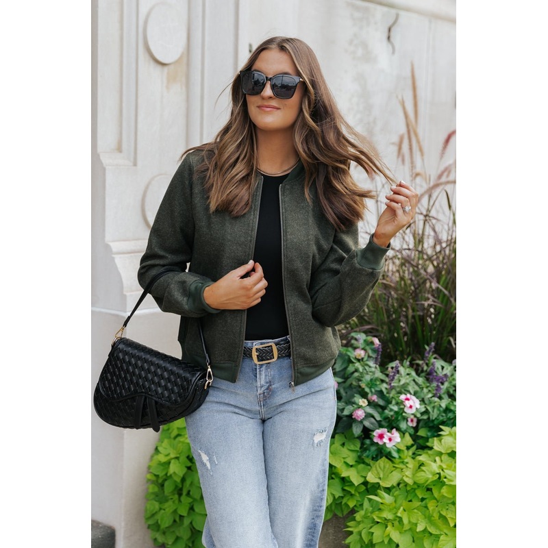 Dark Olive Contrast Bomber Jacket Small