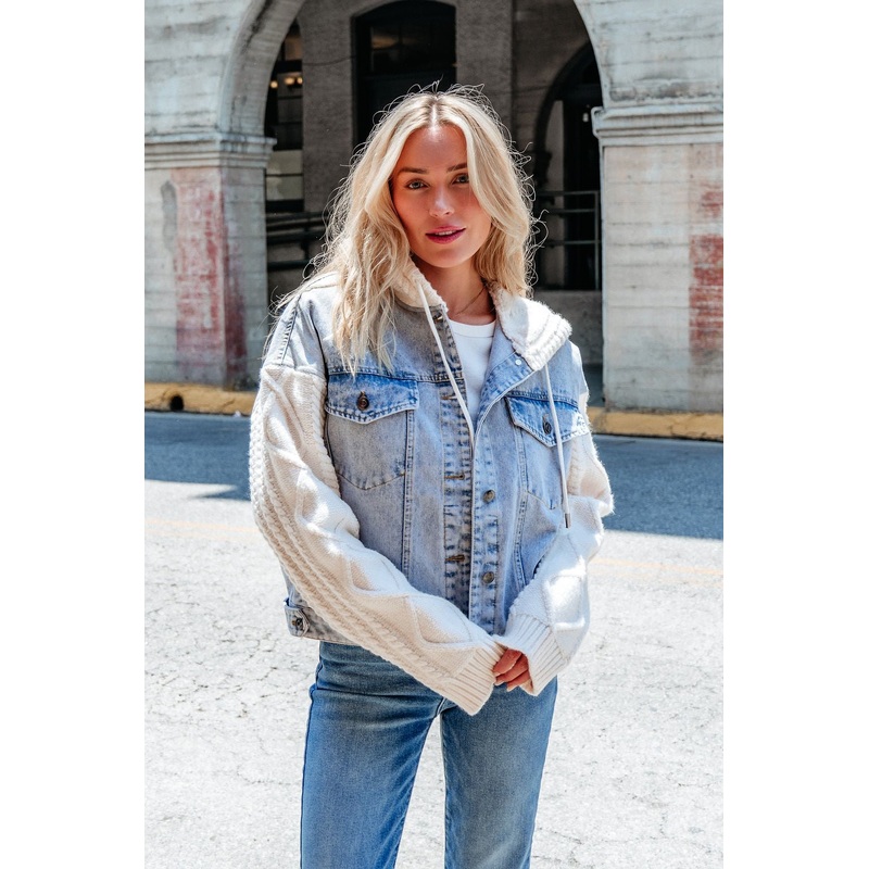 Elan Denim Hooded Sweater Jacket Small