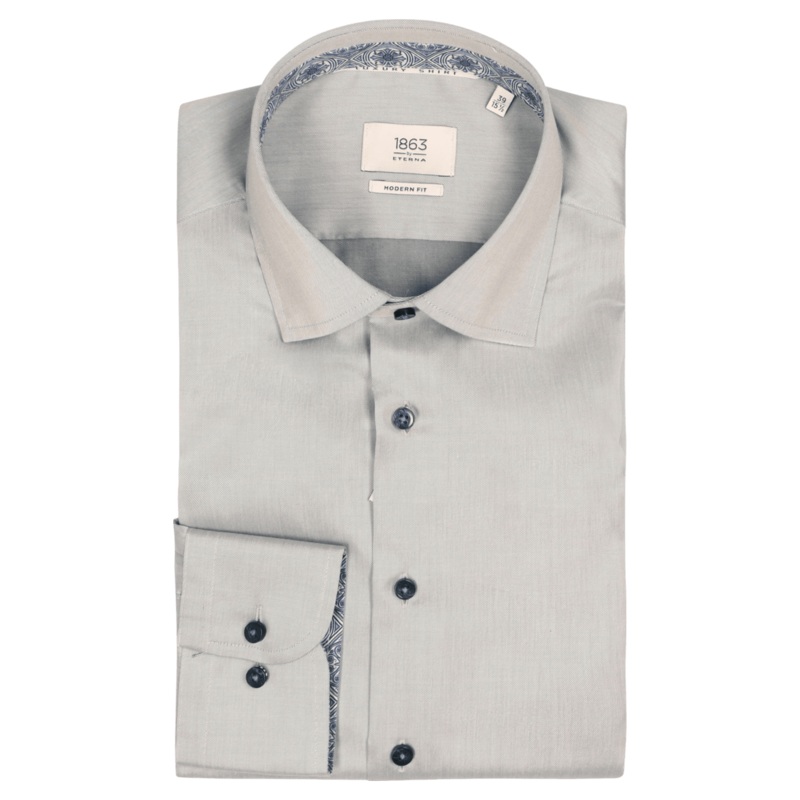 Eterna Plain Formal Shirt With Trim Grey 15.5
