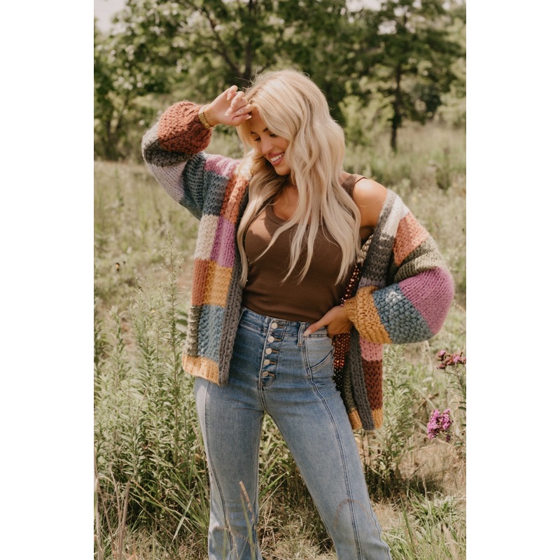 Falling Leaves Olive Color Block Cardigan S